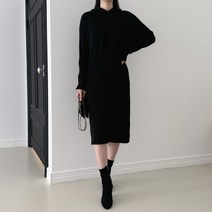 시연 가을 겨울 루즈 후드 니트 롱원피스 긴팔