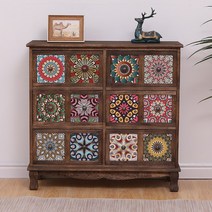 원목 고가구 수납장 서랍장 복고풍 미니 약장 장식장, 블루 9 그리드