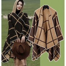 후드 빅 체크 숄 머플러 스카프 숄
