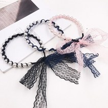 일호장신구 진주 레이스 리본 머리띠