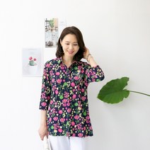 엄마옷마미소 찔레꽃카라셔츠 할머니 나들이복 빅사이즈 꽃무늬 7부티 5060 중년여성의류 외출복 춘추복