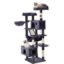 Hey-brother 캣트리 XL 코지 캣타워 175.3cm(69인치) 높이의 고양이 콘도 해먹 바구니 스크래칭 기둥 대형 고양이 동굴 2개 플러시 횃대 2개 안정적, Smoky Gray
