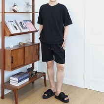 남자오버핏 남성빅사이즈 탄탄 라운드 반바지 세트 엠씨옴므 TT23S19_B_S