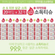 그린퓨어 손세정 손소독 항균티슈 20매 32개