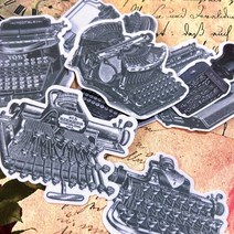 한글타자기 수동 옛날 레트로 빈티지 인테리어 소품 Vinatge Black White Typewriter Stickers for Scrapbo, 한개옵션0