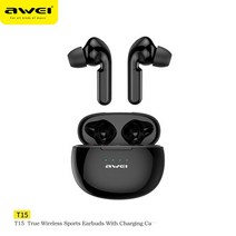 BJ용듀얼이어폰 Awei블루투스 이어폰 무선 헤드폰 이어 버드 TWS 폰 HIFI 마이크 포함 보청기 LED 디스플레이 스포츠 휴대폰용, 1.T15