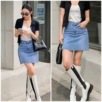 여성 H라인 컷팅 데님 스커트 청치마