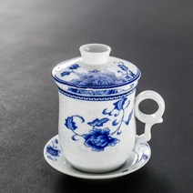보이차 다기 다구 휴대용 전통 차도구 Jingdezhen 레트로 도자기 차 컵 필터 가정용 주입기 사무실 물 선물 여행 세트 음료 용기 용품, A-10.7x12.7cm 320ml