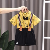 Himty 소년 여름 정장 2022 새로운 서양식 아기 반팔 서스펜더 바지 투피스 정장 아기 여름 유행 옷