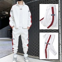 꽃소담 남성용 배색 후드 집업 트레이닝복 상하세트M84