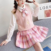 몰리앤씨 여아용 스쿨룩 셔츠 조끼 리본 치마 3종세트