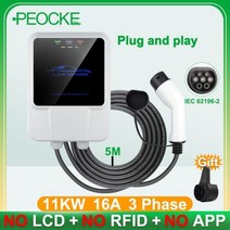 전기차충전기 Peocke 월박스 EV 충전 스테이션 타입 2 플러그 7 11 21KW 3 상 EVSE 월마운트 앱 제어 전기 자동차 충전기, 11KW NO(App RFID LCD