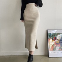 글램핏 / 베이직 울 밴딩 H라인 겨울 옆트임 롱스커트 3컬러