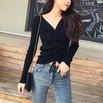 라쿤걸 깊이조절 봄가을 앞단리본 얇은니트 티셔츠 N0614