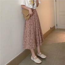 A라인 플리티드 여성 패션 여름 스커트 끈 미디 봄 꽃