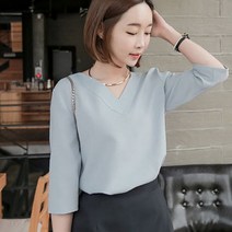 ⊙♭한정판매◎ 7부 봄 블라우스 여성 여름 폴리셔츠 면접용 하객룩 (†JAo♩)
