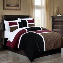 Chezmoi Collection Bernard 7피스 풀 베드 인 어 백 이불 세트 시트 포함 - 경량 블루 블랙 그레이 패치워크 퀼트 메달리온 침구 사계절용 320048, Burgundy/Black/Brown_Californi