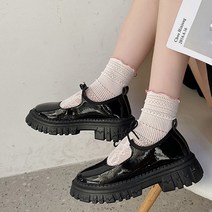 따봉오빠 4cm 여성 리본 스트랩 포인트 유광 단화 로퍼 블랙(DB108)