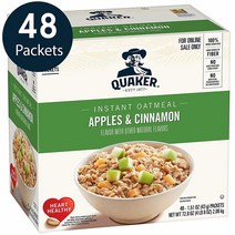 퀘이커 오트밀 시리얼 애플 시나몬 48봉 1박스 Quaker Instant Oatmeal Apples & Cinnamon Individual Packets 48 Count, 1set