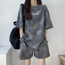 스타일아유 여자 그라데이션 오버핏 반팔 티셔츠 와이드 밴딩 반바지 트레이닝 세트 홈웨어 운동복 추리닝 편안한 데일리룩