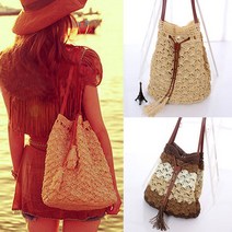 손뜨개 휴가가방 왕골숄더백 테슬 네트백 해변가패션 클래식모던백 유니크백 꾸안꾸