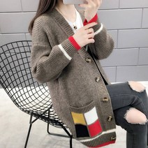 위위브렌 여성 봄가을 스판 데일리 무지개단추 니트 카디건