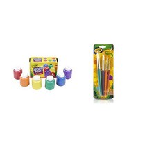 Crayola 크레욜라 워셔블 키즈 페인트 클래식 색상 6개 용품 선물 & 빅 브러시4개 라운드 어린이에게 적합합니다