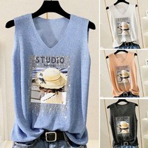 JUSTFEEL!NG 민소매나시 얇은 빅사이즈 캐주얼 브이넥 이너 상의 여성 통기성 이너나시