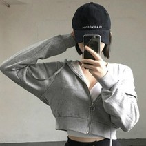 빅사이즈 여성 자켓 여성용 후드 단색 짧은 스타일 지퍼 슬림 하라주쿠 시크 트렌디 올매치 얇은 긴팔 얼짱 스트리트웨어