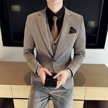 브라운 비즈니스 캐주얼 남성 슬림 스트릿 세미 정장 세트