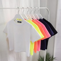 으니샵 네온크롭반팔 주니어 학생 형광 네온 형광반팔 네온반팔 데일리 라운드반팔 숏티셔츠 크롭반팔티 배꼽티 무지반팔 티셔츠