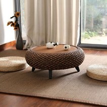 라탄 티 테이블 방석 세트 원형 예쁜 좌식 차 홈 카페 거실 수제 인테리어 디자인, 다크브라운 스몰 테이블+방석 2개