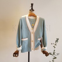 [kirahosi]키라호시 레이나 배색 금장단추 가디건
