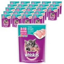 위스카스 고양이 주식 파우치 주니어 참치, 생선, 85g, 12팩