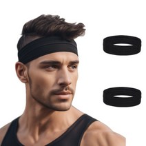 씨크하트 스포츠 헤어밴드 운동 땀흘림방지 2pcs, 블랙