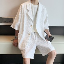 남성정장 인터넷 연예인 하이엔드 튀김 스트리트 슈트 쿨 솔트 스타일 부 슬리브 슈트 악당 미남 화이트 코트