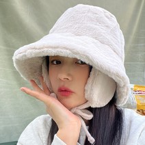 밍크 털 귀달이 끈 벙거지모자 방한 겨울 버킷햇