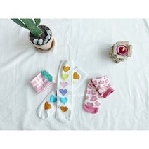 핑크 하트 체크 캐쥬얼 롱삭스 세트 (3ea 1set)