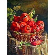 올레보 액자 캔버스형보석십자수 Diy세트 라운드 비즈 핫 제품 과일 빨간 사과 새 40 x 50 cm, 1세트, G1717.올레보 붉은 석류