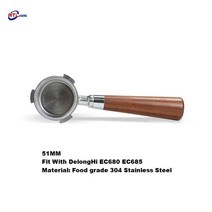 드롱기 데디카 EC680/EC685 용 커피 바텀리스 포터필터 51MM 필터 교체 바구니, Black Wooden 3 nails