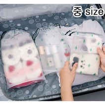 반투명 비닐 파우치 중형 복조리 복주머니 수납 가방 더스트백 조리개 어린이집 여벌옷 수건 화장품 파우치