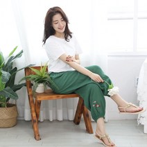 시원한 아사면 항아리 자수바지 밴딩바지 통바지