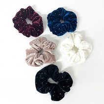 벨벳 진주포인트 큐빅 고급 헤어스크런치 곱창밴드 여성 머리끈 5개세트