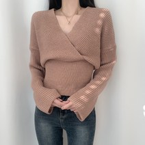 티데일리 여성용 사선 골지 랩 브이넥 니트
