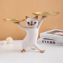 플랜와이 인테리어 고양이 감성 트레이 차키 소품 악세사리 보관함 T5, 그레이, 1개