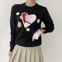 여성 필드 겨울 골프웨어 라운드넥 귀여운 하트 골프니트 2color