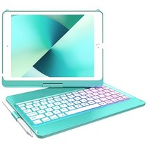 MMK 아이패드 키보드 케이스 10.2인치 iPad 9세대 2021 8세대 2020 7세대 2019 10컬러 백라이트 360 회전식 무선 탈착형 블루투스 커버 태블릿, Lake Blue