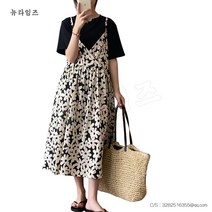 끈나시 원피스 여성 여름 브이넥 빈티지플라워 롱 스커트 뉴타임즈 C11 V172D319