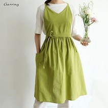 앞치마 Gerring-한국 에이프런 샵 v넥 민소매 통기성 단색 성인용 면화 정원 귀여운 여성용, Green_one size