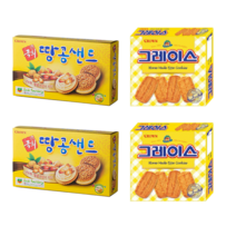 크라운제과 그레이스 298g x 2개 + 땅콩샌드 372g x 2개(총4개) 쿠키 수험생간식 땅콩 추억의과자 군것질 간식거리 땅콩페이스트
